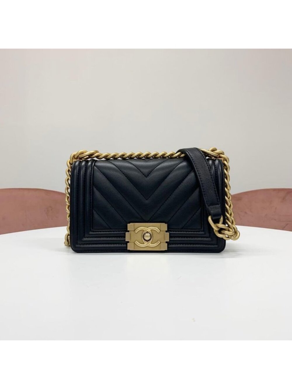 Chanel Boy 20 Lambskin CC Logo Small Stitch Bag